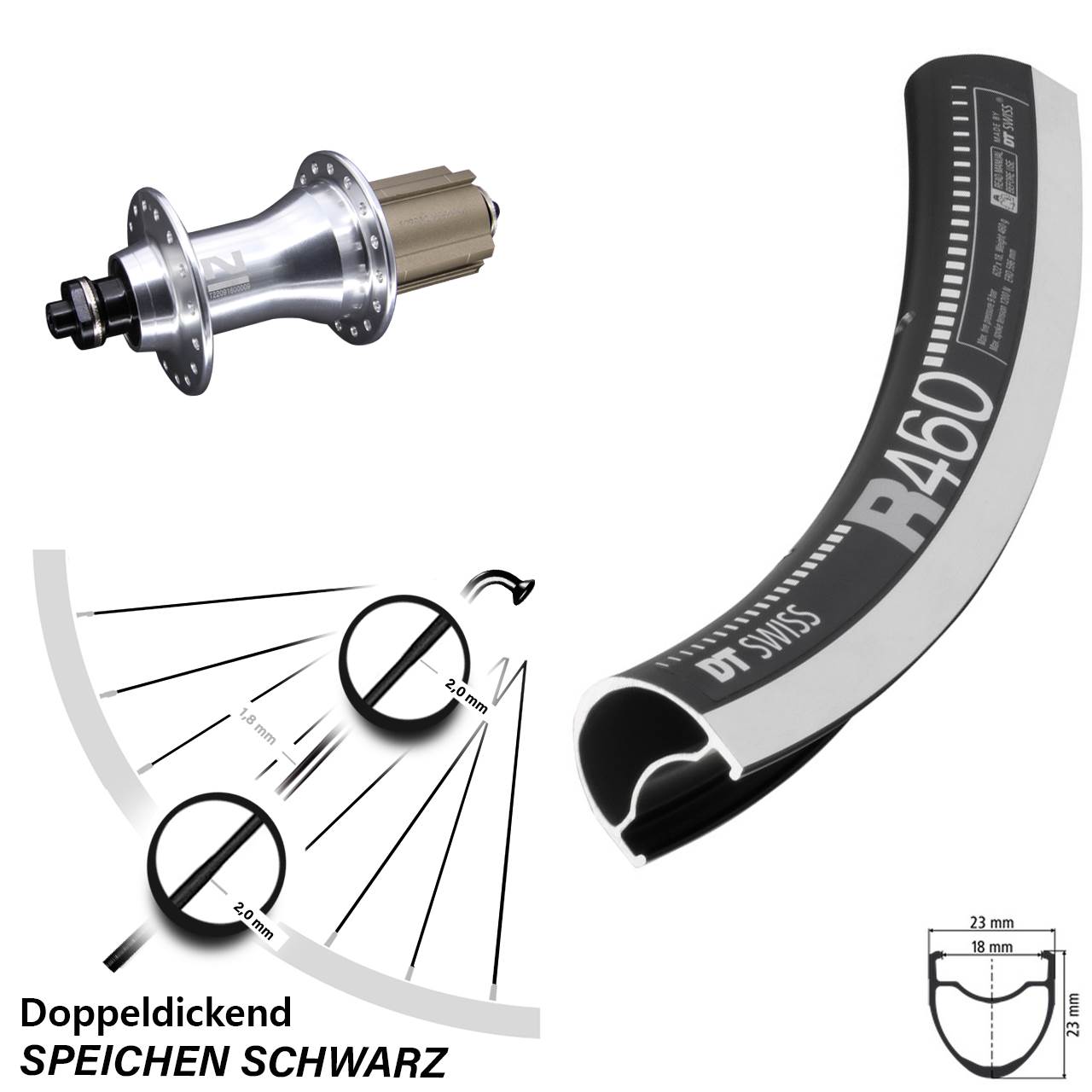 28 Zoll DT Swiss R 460 Novatec F162 Hinterrad für Schnellspanner 8-12 fach Campa