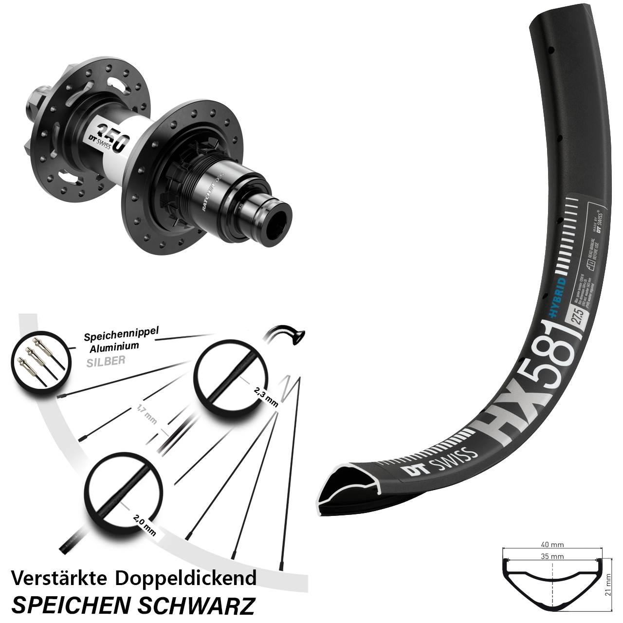 Disc Hinterrad 27,5 Zoll DT Swiss HX581 350 DEG 72 XD 11-12 fach 12x148