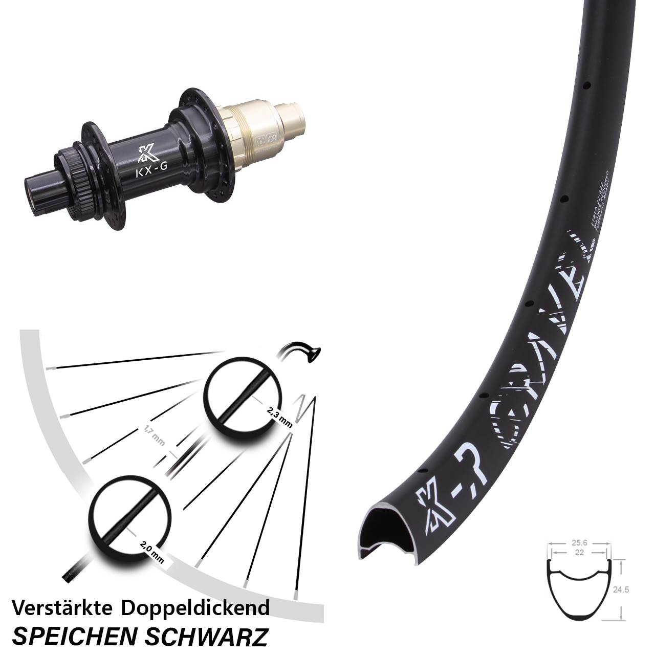 28 Zoll KX-R Gravel verstärkt Centerlock Hinterrad 12x142 SRAM XDR