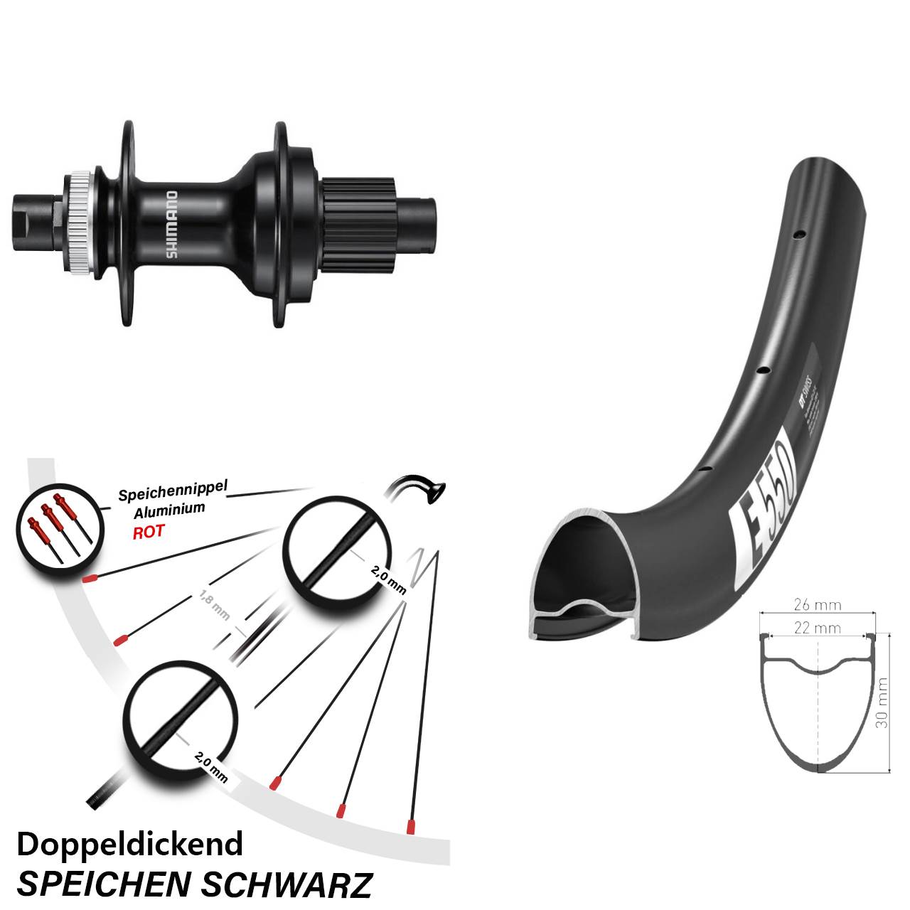 Hinterrad Centerlock 12x142 28 Zoll DT Swiss E 550 Shimano FH-MT510 Shimano Micro Spline