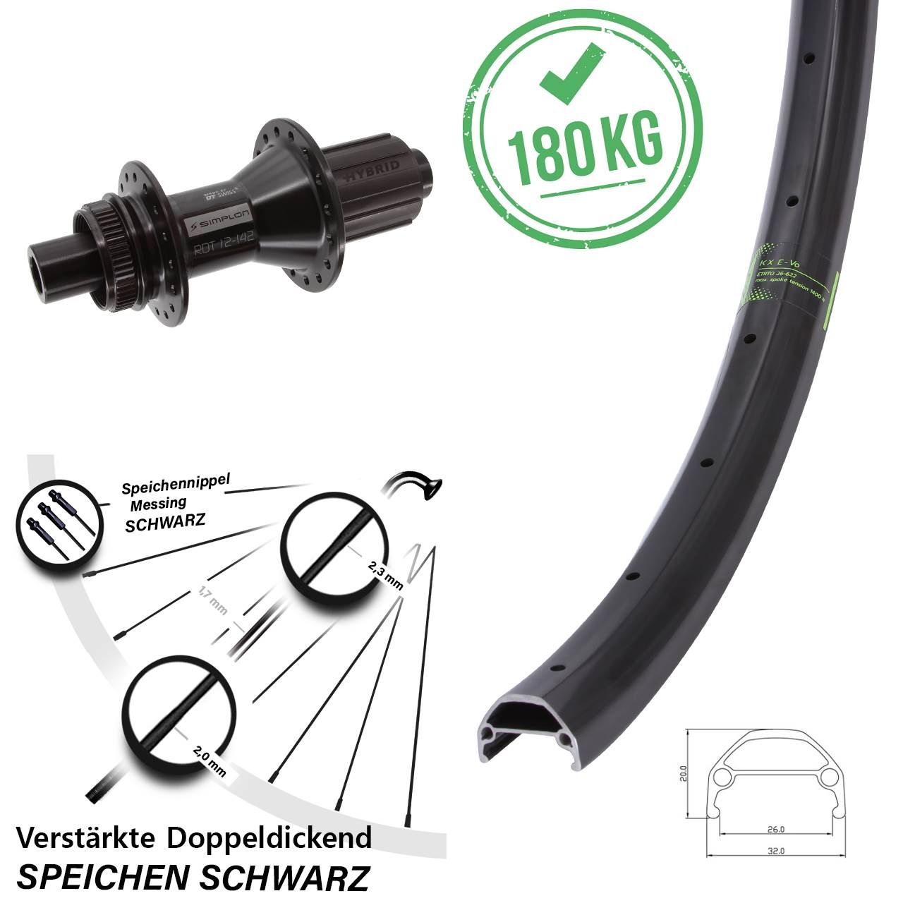 27,5 Zoll KX Evo DT Swiss 370 Hybrid Disc Laufrad 12x142 8-11 fach HG