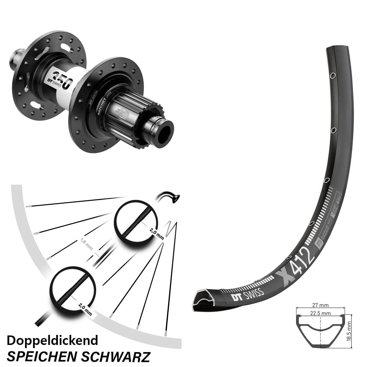 Centerlock Hinterrad 12x148 28 Zoll DT Swiss X 412 350 DEG72 Micro Spline