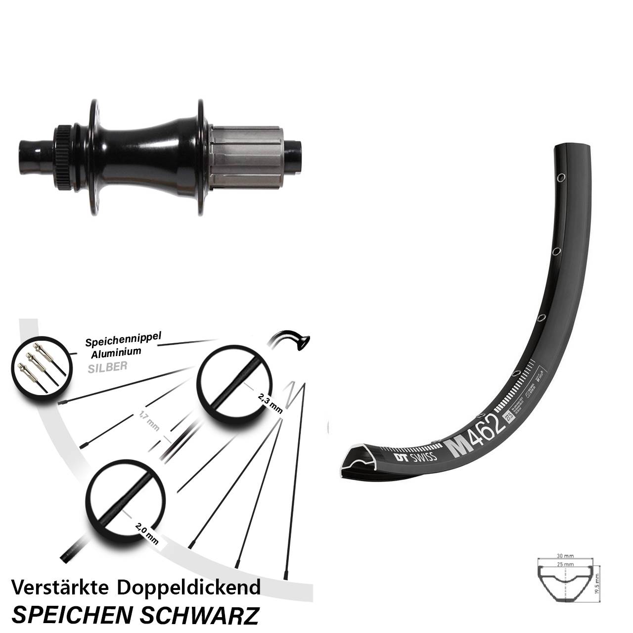 Laufrad 29 Zoll DT Swiss M 462 Disc Formula CL-148S Boost schwarz