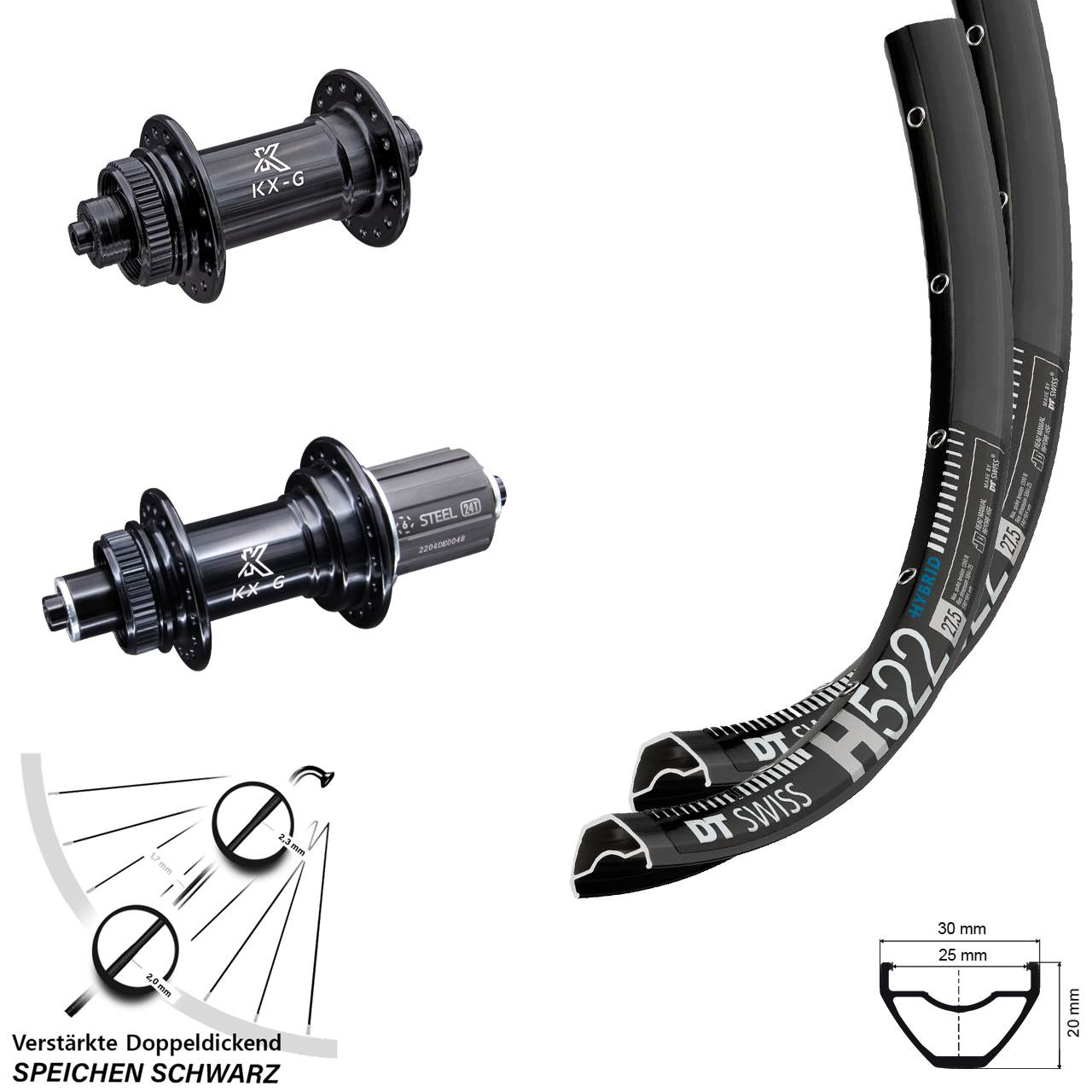 Centerlock Laufradsatz QR 29 Zoll DT Swiss H522 KX-GS verstärkt 8-12 fach