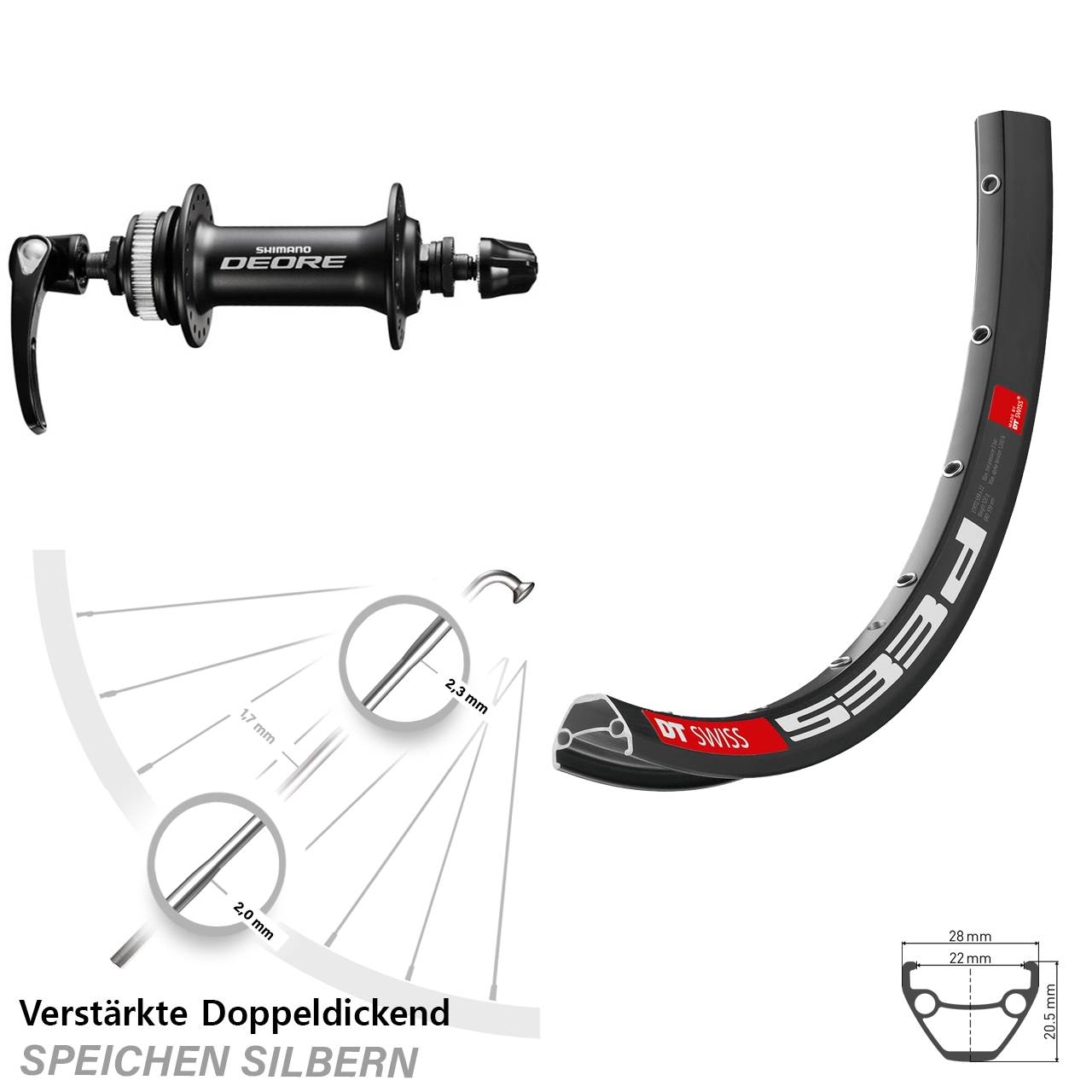 Centerlock Vorderrad 650B DT Swiss 533d Shimano Deore HB-M6000 für Schnellspanner