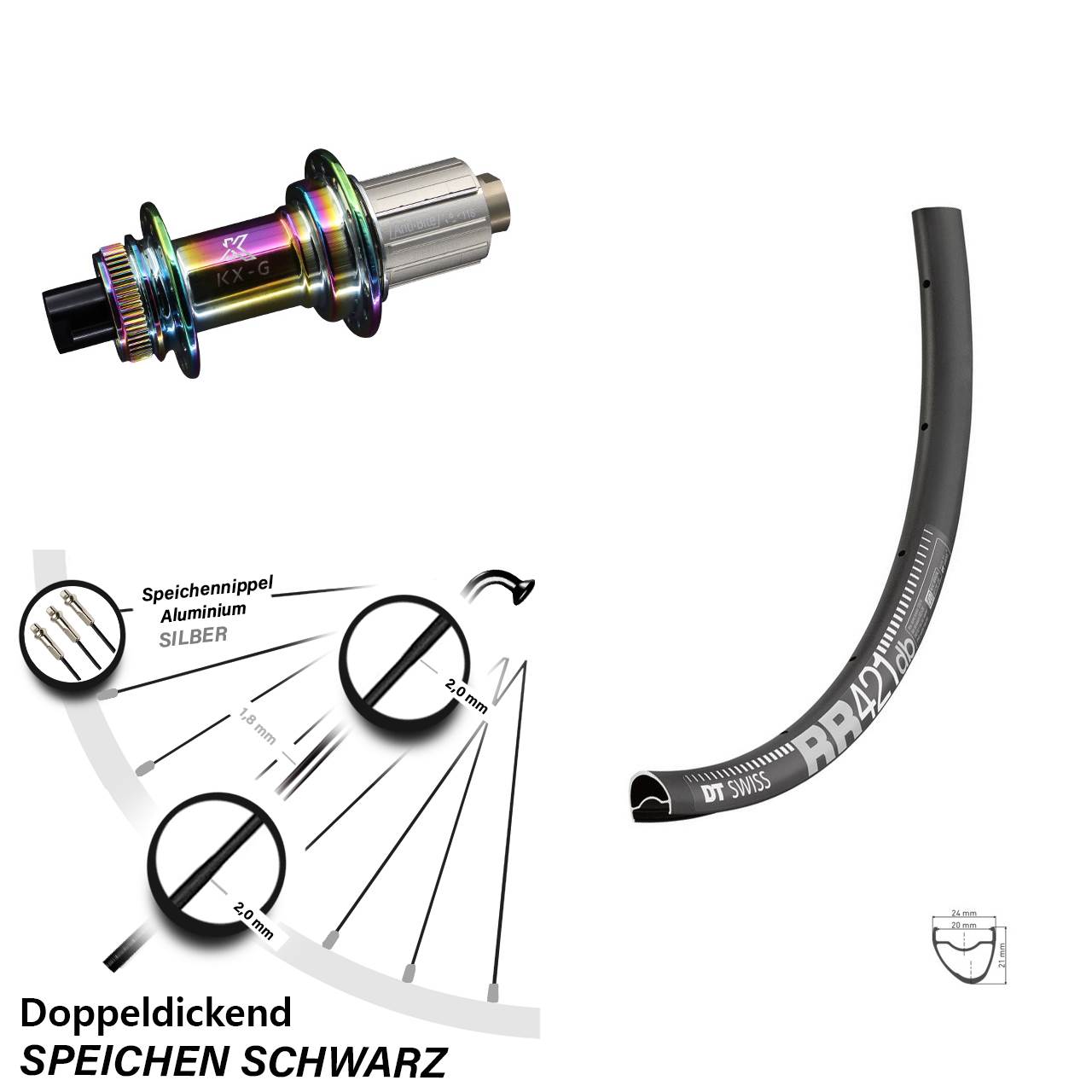 28 Zoll Laufrad DT Swiss RR 421 DB mit KX-G Oilslick Steckachse 12x142 mm 11-fach Nabe