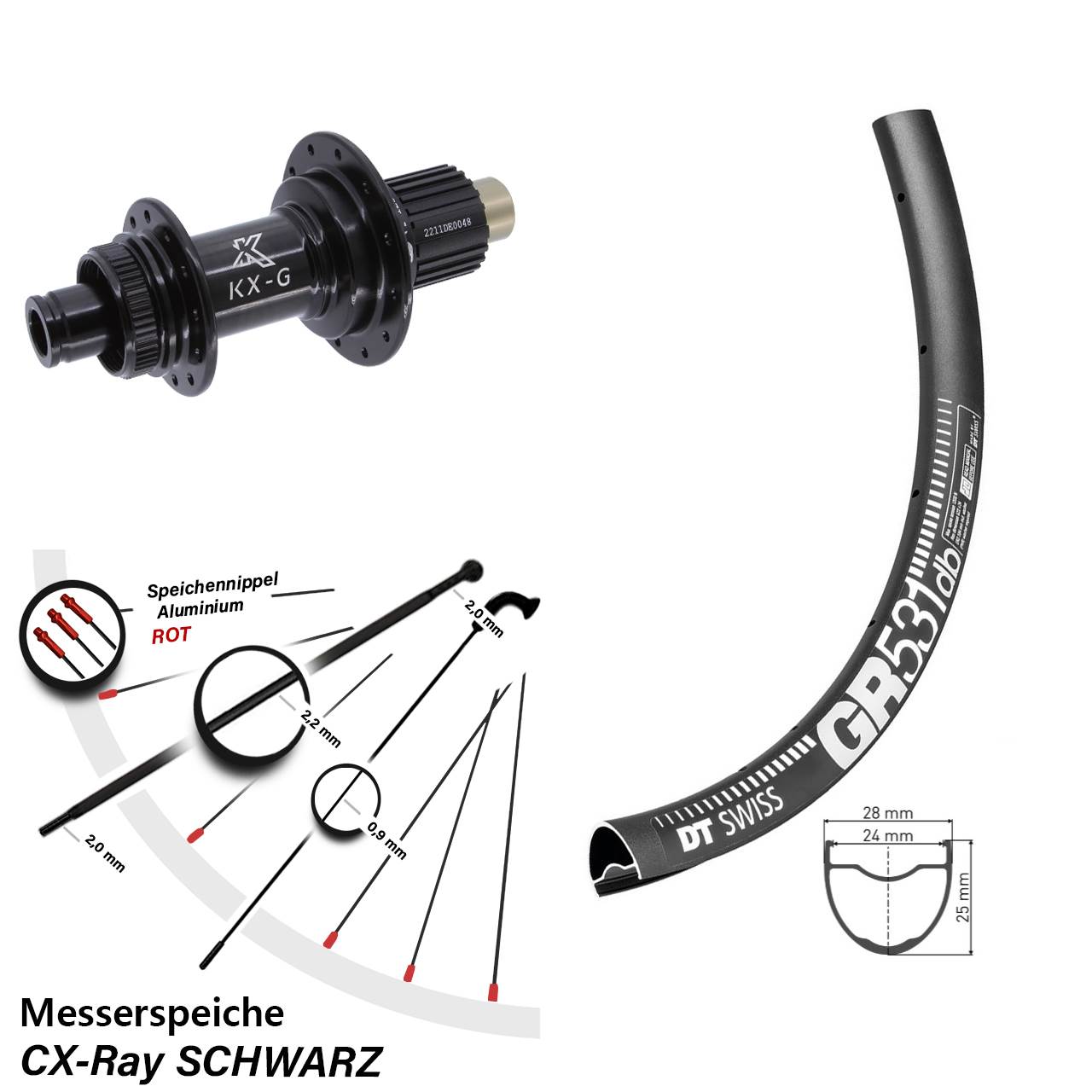 Hinterrad Centerlock 28-29 Zoll DT Swiss GR531 KX-G Steckachse Micro Spline 12x142 CX-Ray