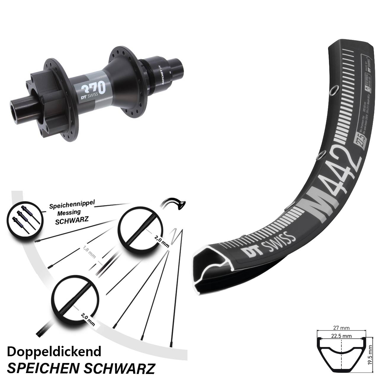 6-Loch Hinterrad 28-29 Zoll M442 DT Swiss 370 SRAM XD 12x148 Boost