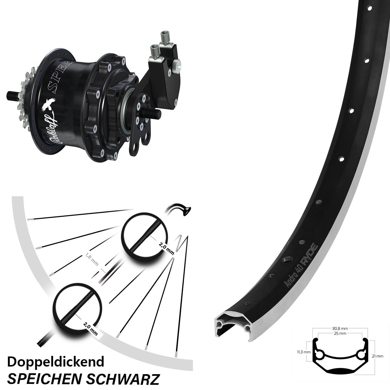 Rohloff Speedhub 500/14 TS DB schwarz Ryde Andra 40 Hinteres Rad 27,5 Zoll
