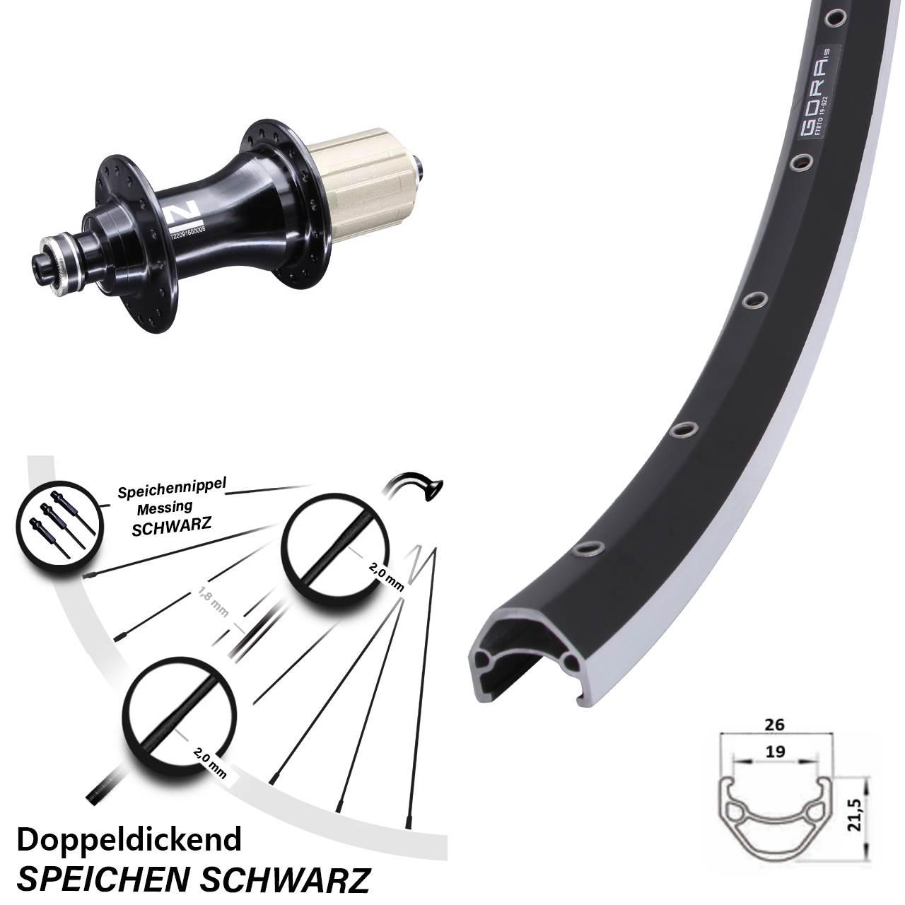 Gora 19 Novatec F162 28 Zoll Hinterrad für Schnellspanner 8-12 fach HG