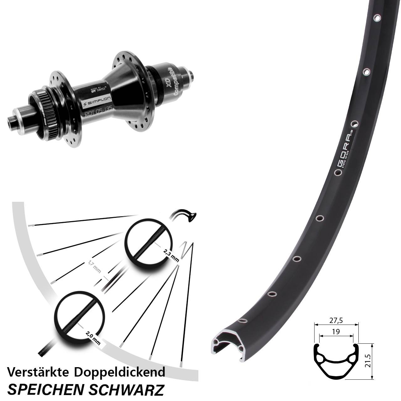 Gora 19 DT Swiss 370 26 Zoll Hinterrad Centerlock QR XD 11-12 fach