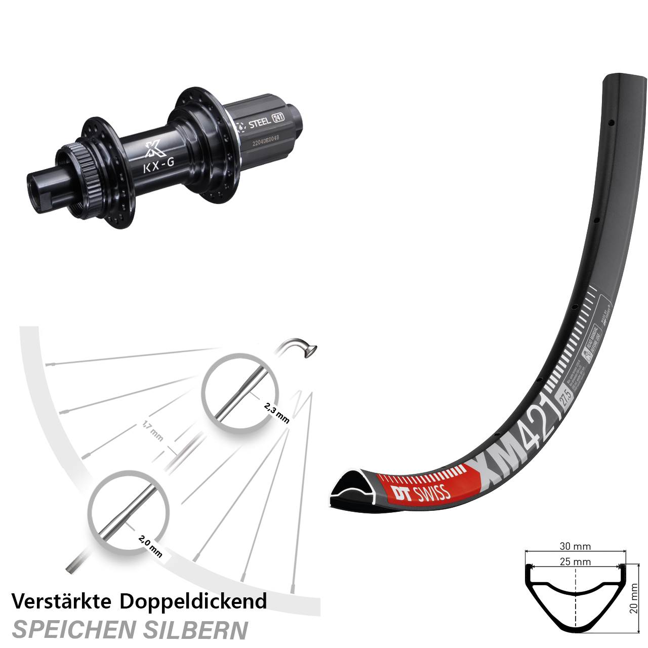 Hinterrad Centerlock 29 Zoll DT Swiss XM421 KX-GS verstärkt 8-12 fach 12x142