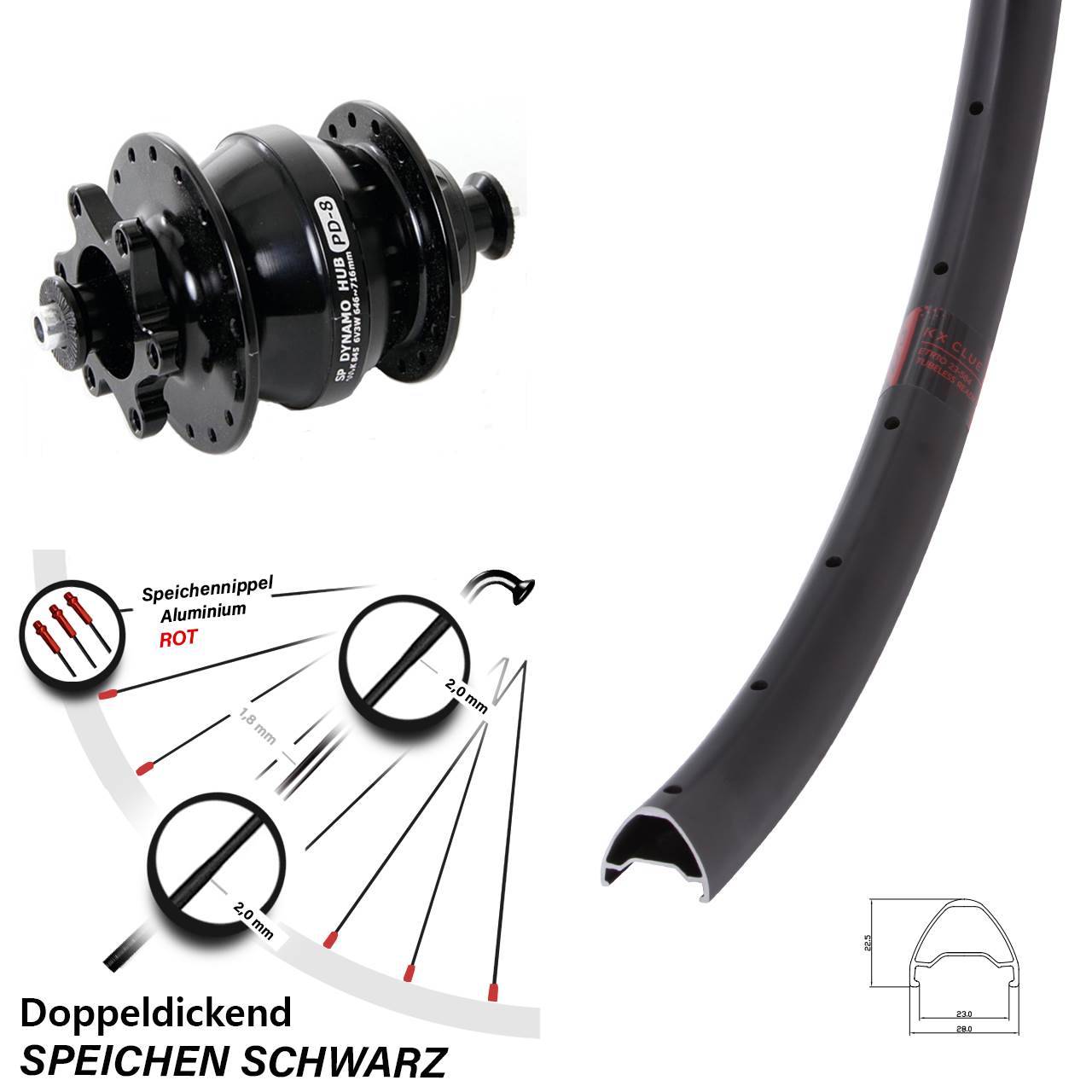 Disc Laufrad mit Nabendynamo 29 Zoll KX Clue Shutter PD-8 für Schnellspanner