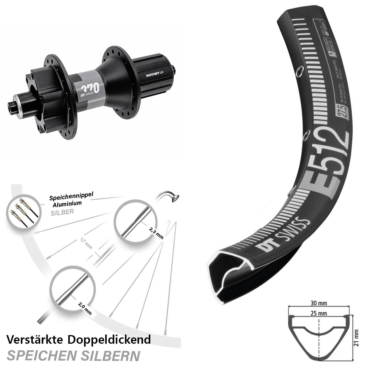 29 Zoll 6-Loch Hinterrad QR DT Swiss E512-370 8-11 fach HG