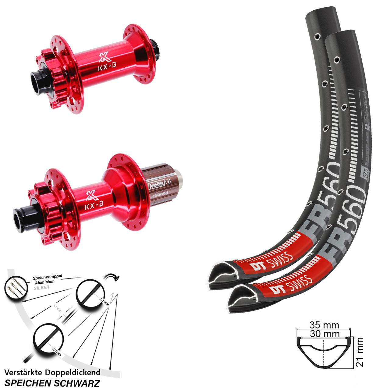 26 Zoll DT Swiss FR 560 KX-B rot Disc Laufrad-Satz 15x110 12x148 8-12 fach