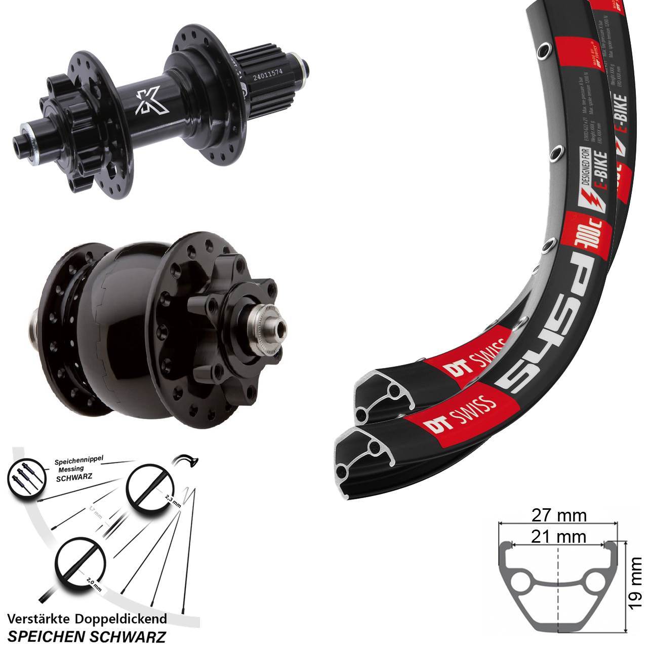 6-Loch Laufradsatz 26 Zoll DT Swiss 545d KX-M SON 28 Micro Spline QR