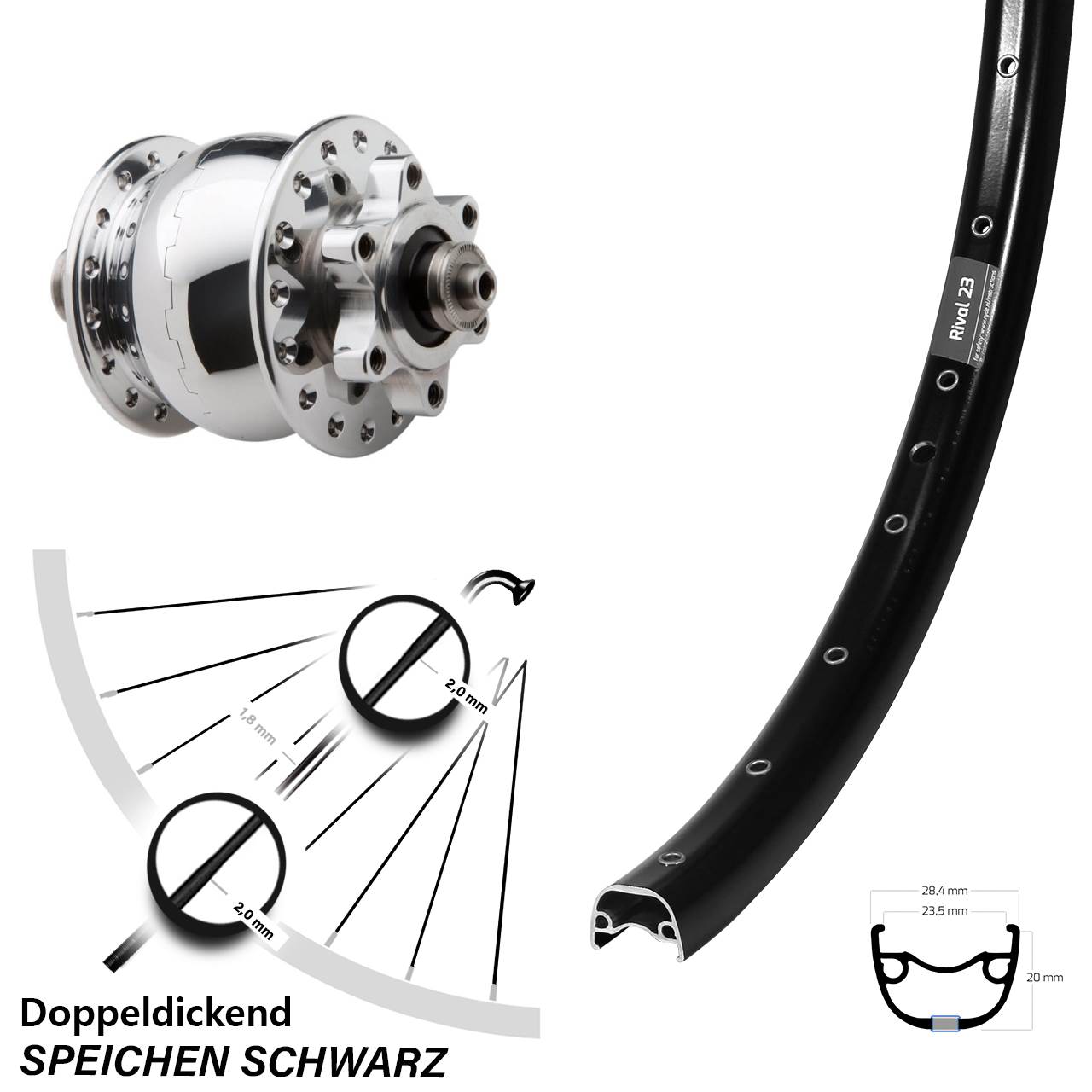 27,5 Zoll Vorderrad Ryde Rival 23 Son 28 Nabendynamo