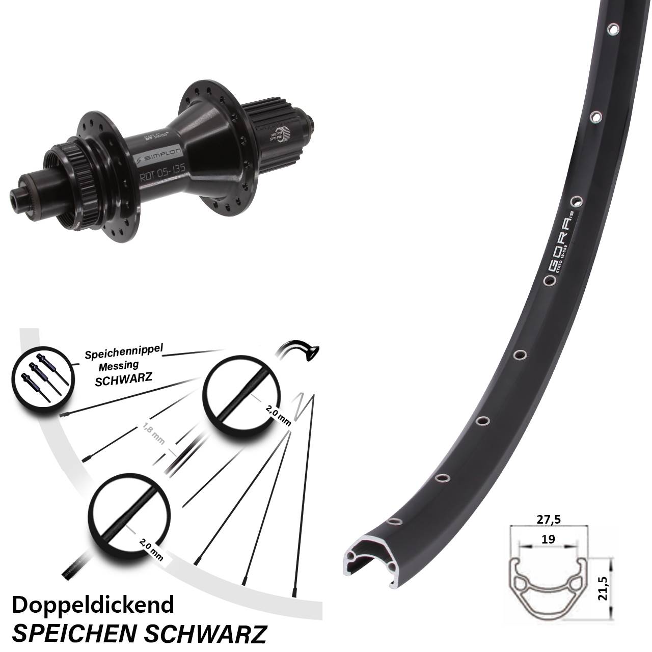 28 Zoll Gora 19 DT Swiss 370 Hybrid Disc Laufrad für Schnellspanner Shimano Micro Spline