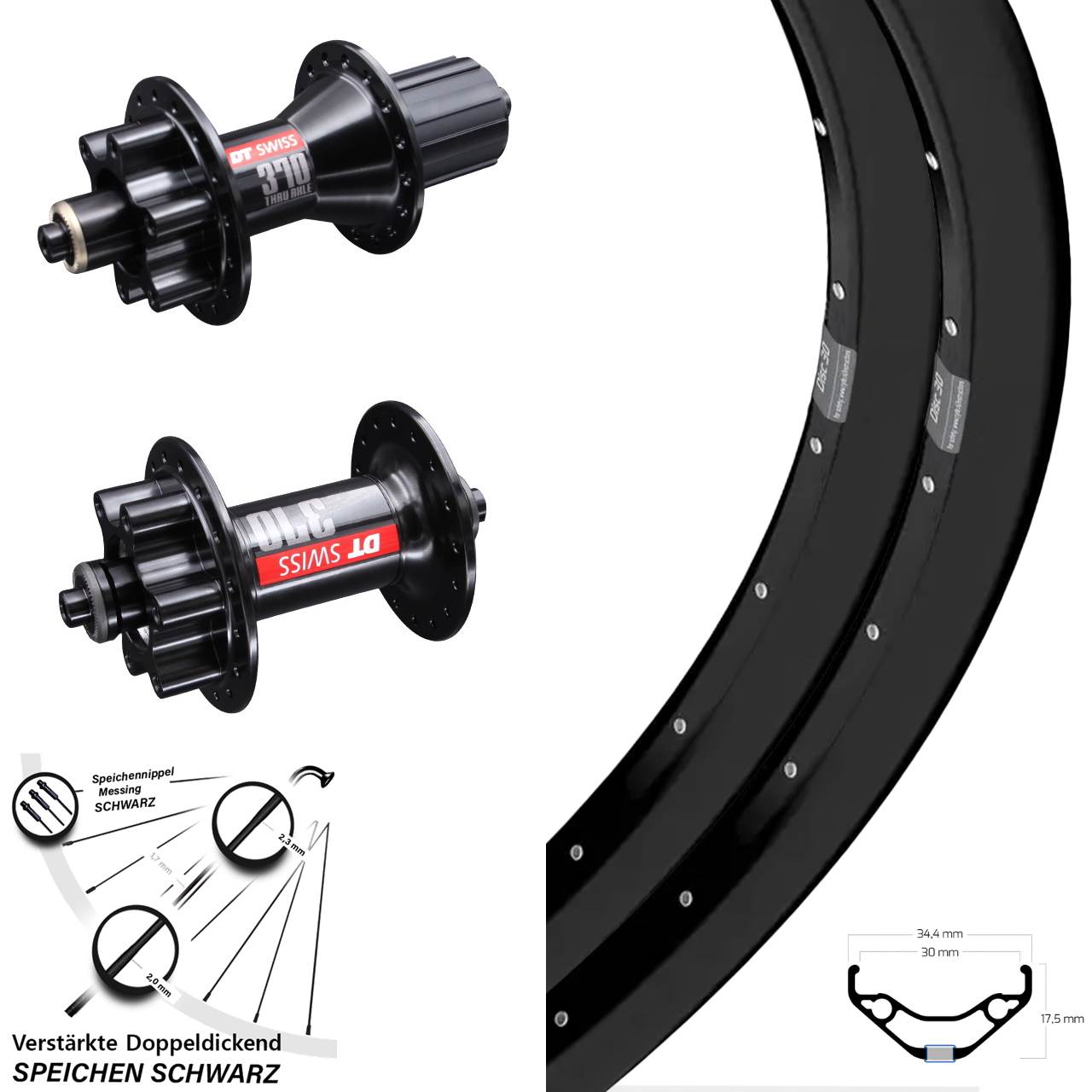 Ryde Disc 30-370 DT Swiss 370 Hybrid 29 Zoll Laufradsatz 6-Loch QR 8-11 fach