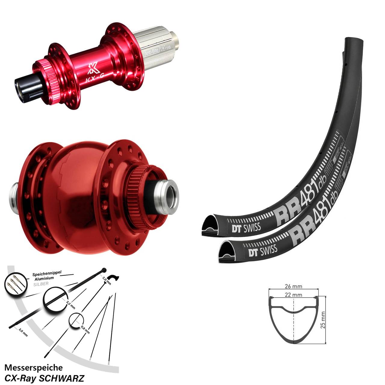 DT Swiss RR481 KX-G rot SON 28 Zoll Centerlock Laufradsatz 12x100/142 CX-Ray 8-12 fach
