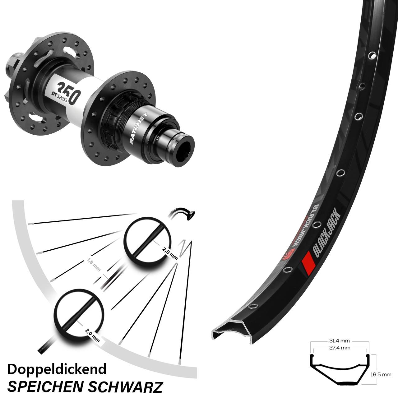 Laufrad 27,5 Zoll Rodi Ready 27 Disc DT Swiss 350 12x148 6-Loch XD