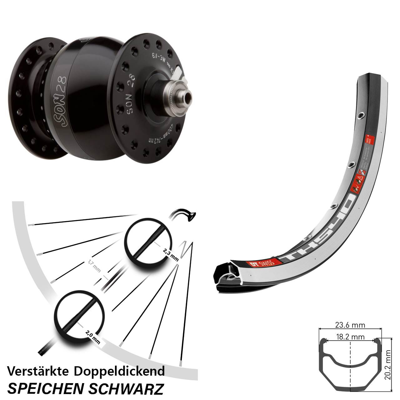 SON 28 Zoll DT Swiss TK540 Nabendynamovorderrad für Schnellspanner