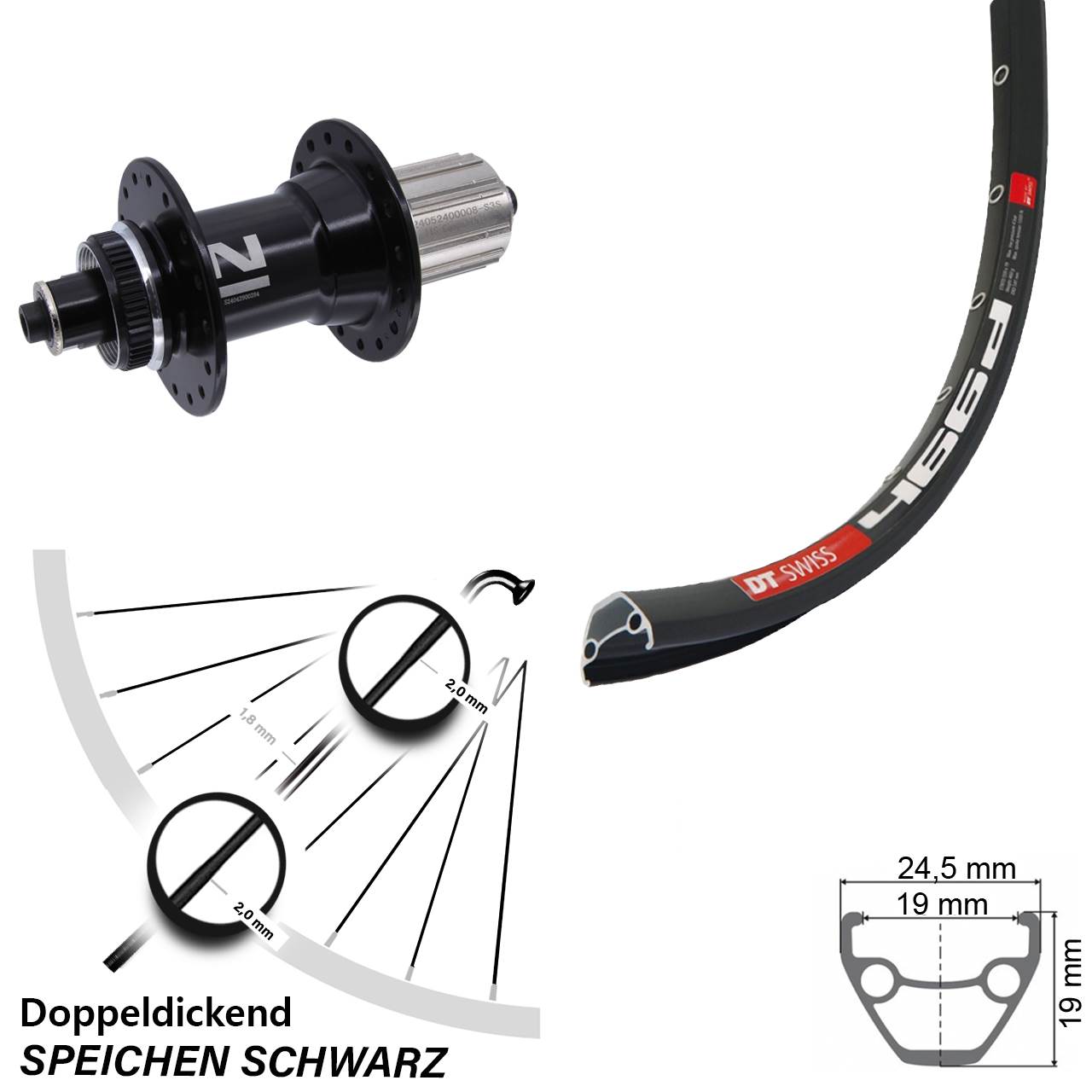 Hinterrad Centerlock für Schnellspanner 28 Zoll DT Swiss 466 Novatec D042SB 8-12 fach HG