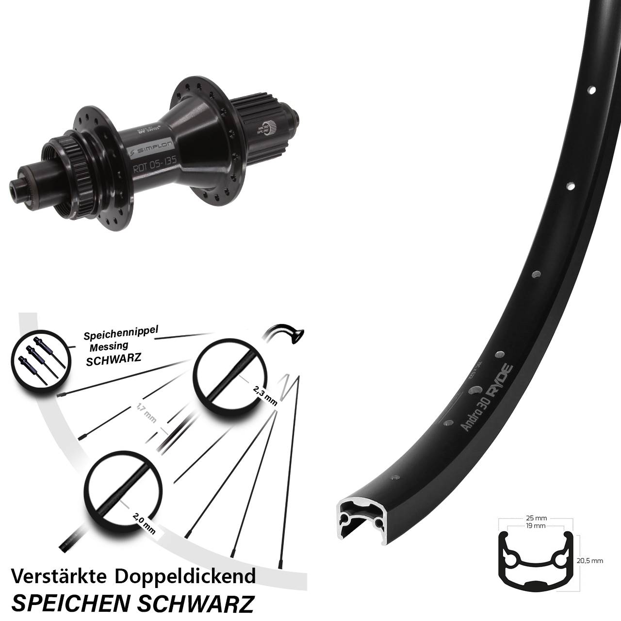 Ryde Andra 30 DT Swiss 370 Hybrid 28 Zoll Centerlock Hinterrad QR Micro Spline