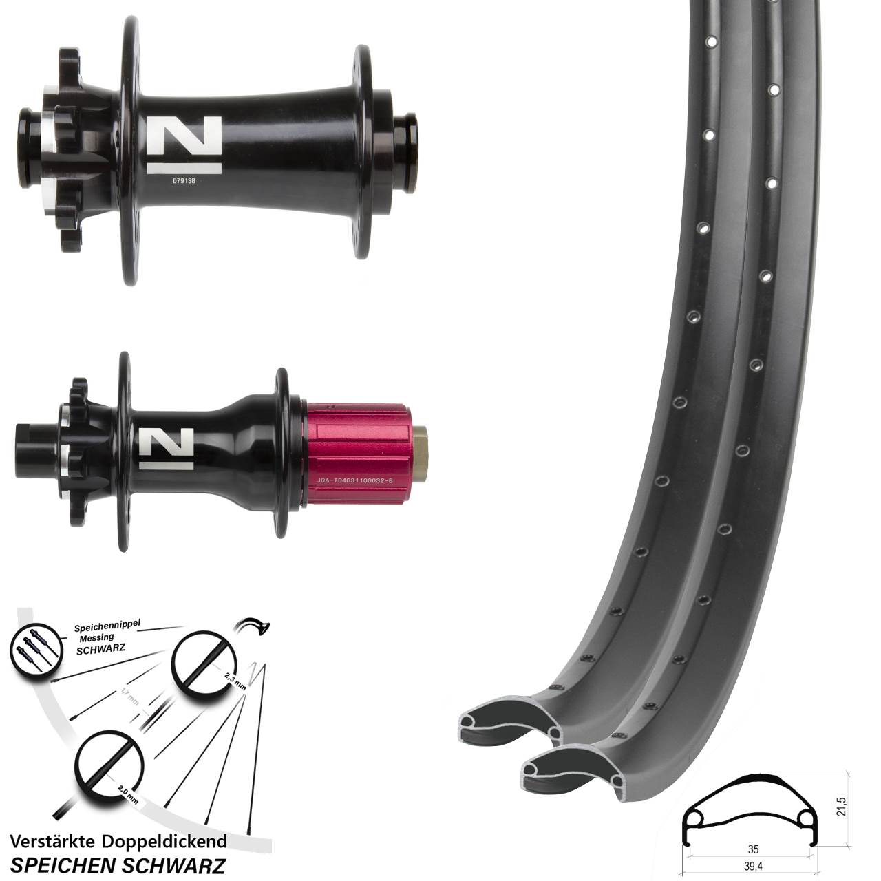 6-Loch Laufradsatz 12x100/142 27,5 Zoll Ambrosio E35 Novatec D791 D792 8-12 fach HG