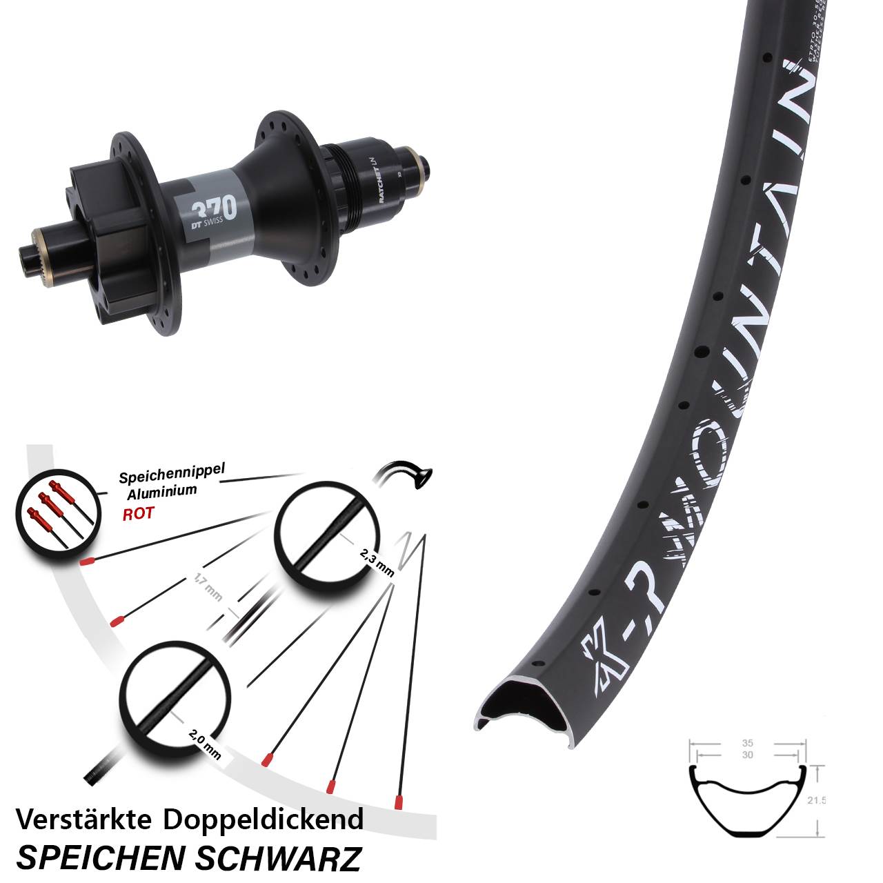 KX-R Mountain DT Swiss 370 27,5 Zoll 6-Loch Hinterrad QR Boost XD 11-12 fach