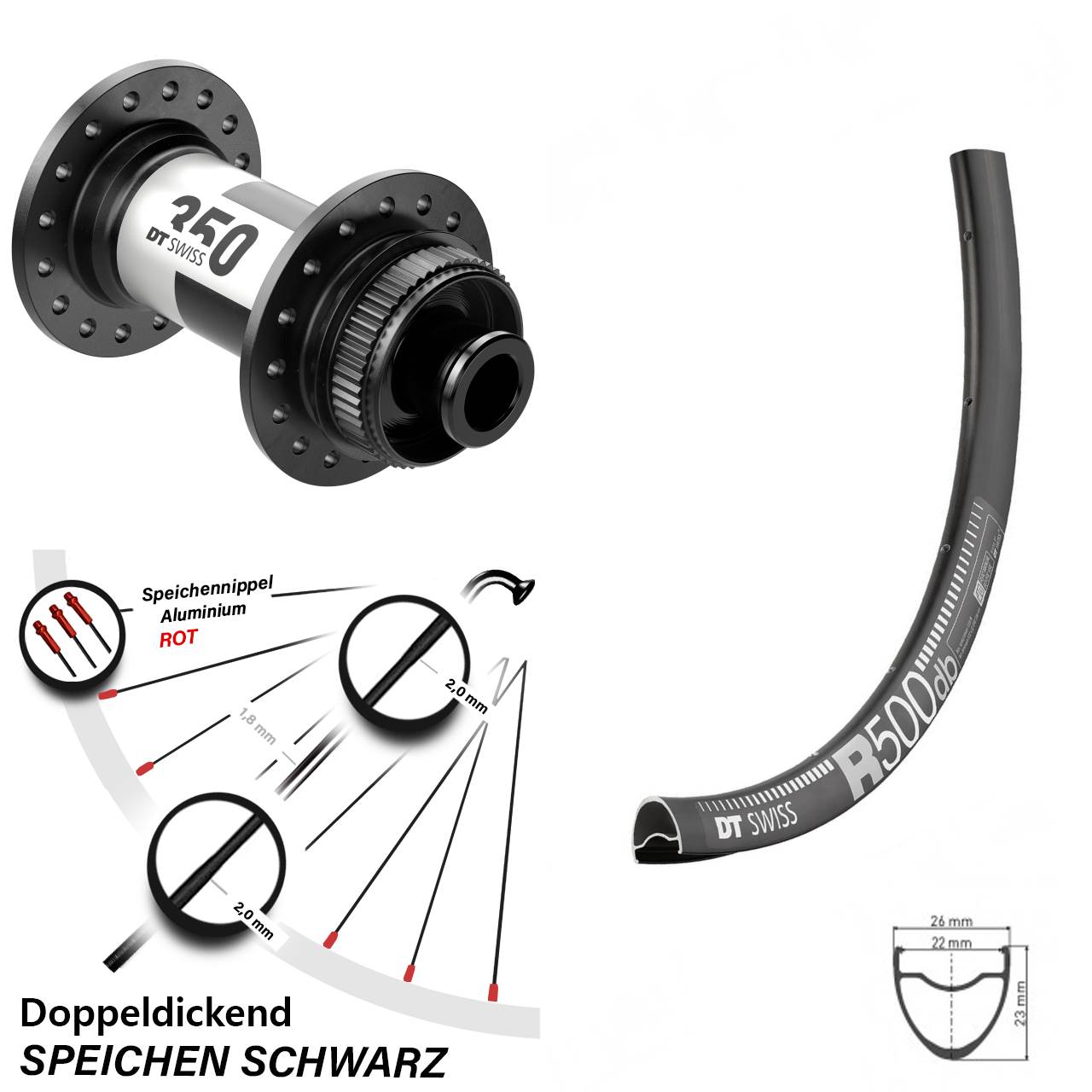 R 500 DT Swiss 350 Centerlock 12x100 mm Vorderrad Road Disc Steckachse