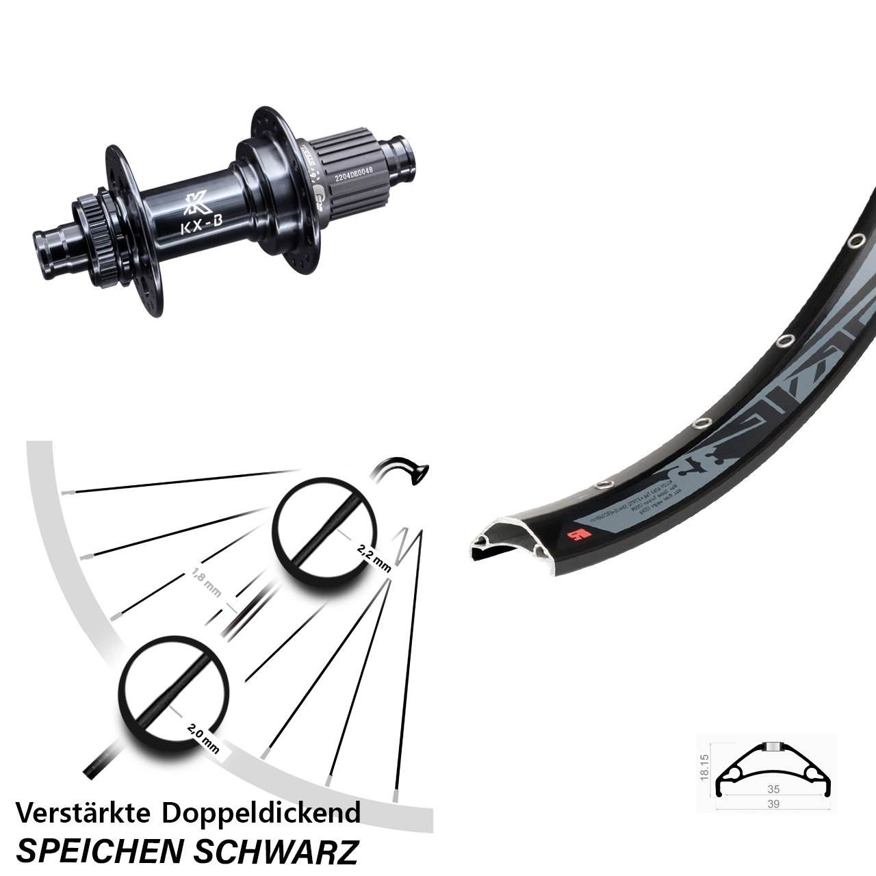 Rodi TRYP 35 Hinterrad 29+ Zoll KX-B Boost Centerlock Micro Spline verstärkt E-Bike