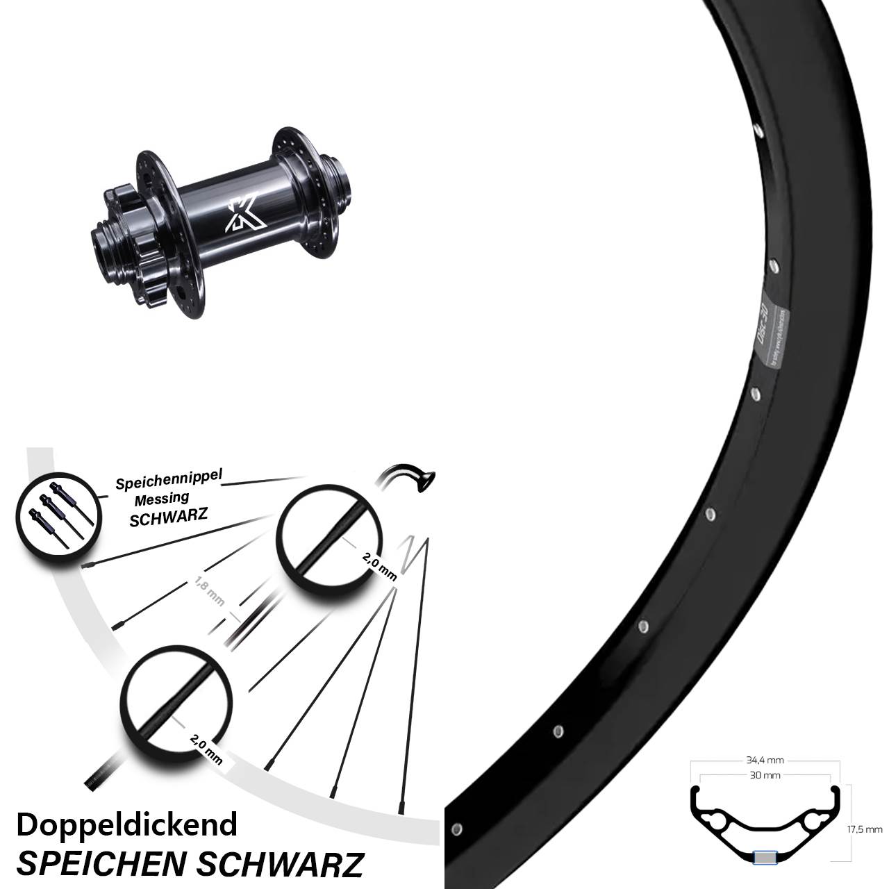 Ryde Disc 30 27,5 Zoll Vorderrad KX-M 15x100