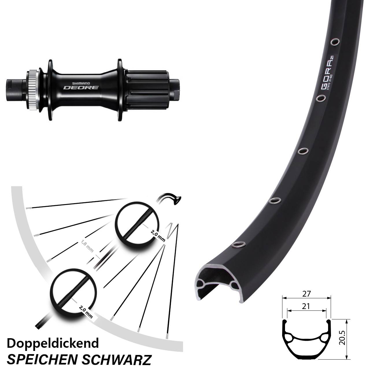 29 Zoll Gora 21 Shimano FH-M6010-B Hinterrad Centerlock 12x148 8-11 fach