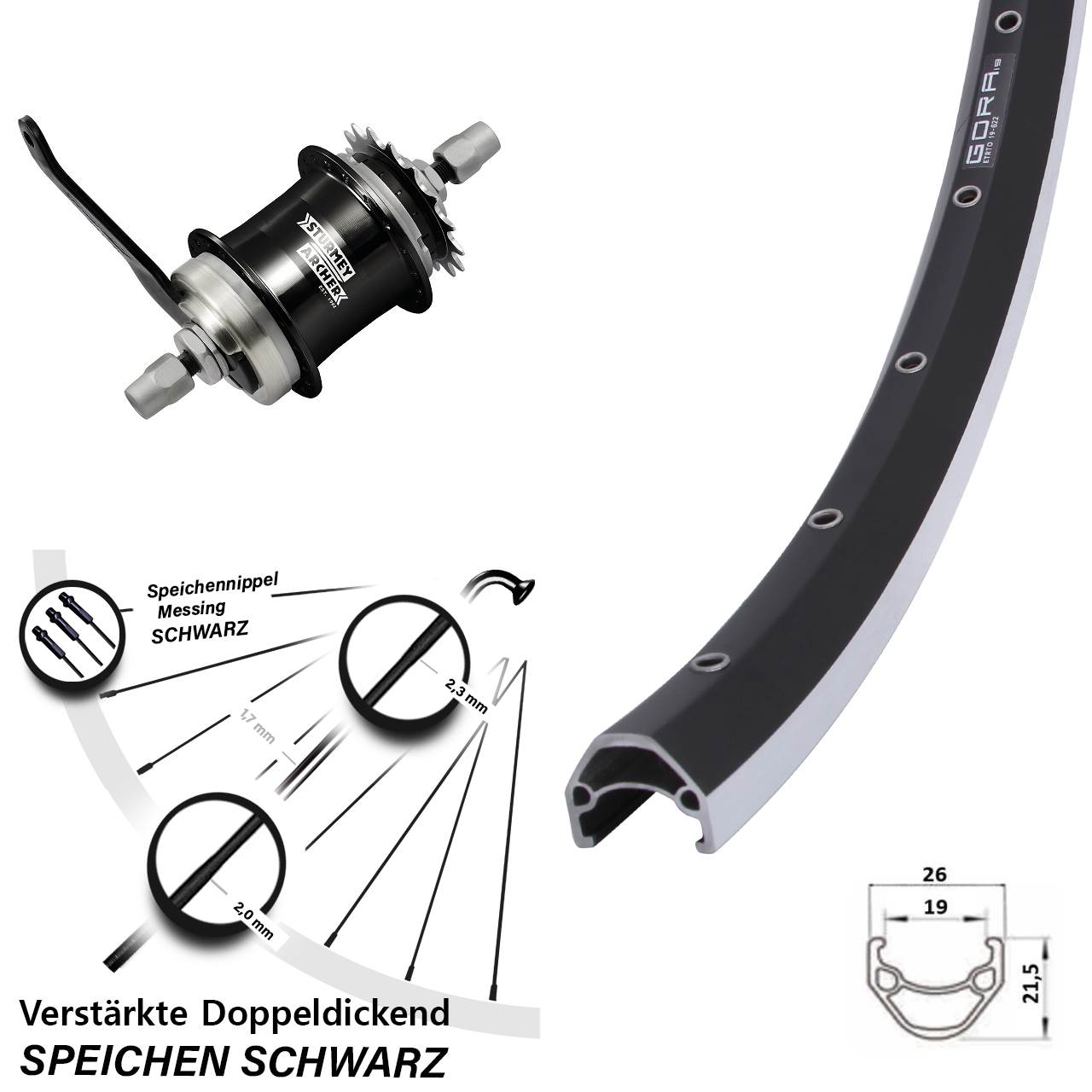 Gora 19 Hinterrad 28 Zoll Sturmey Archer S1C Rücktritt
