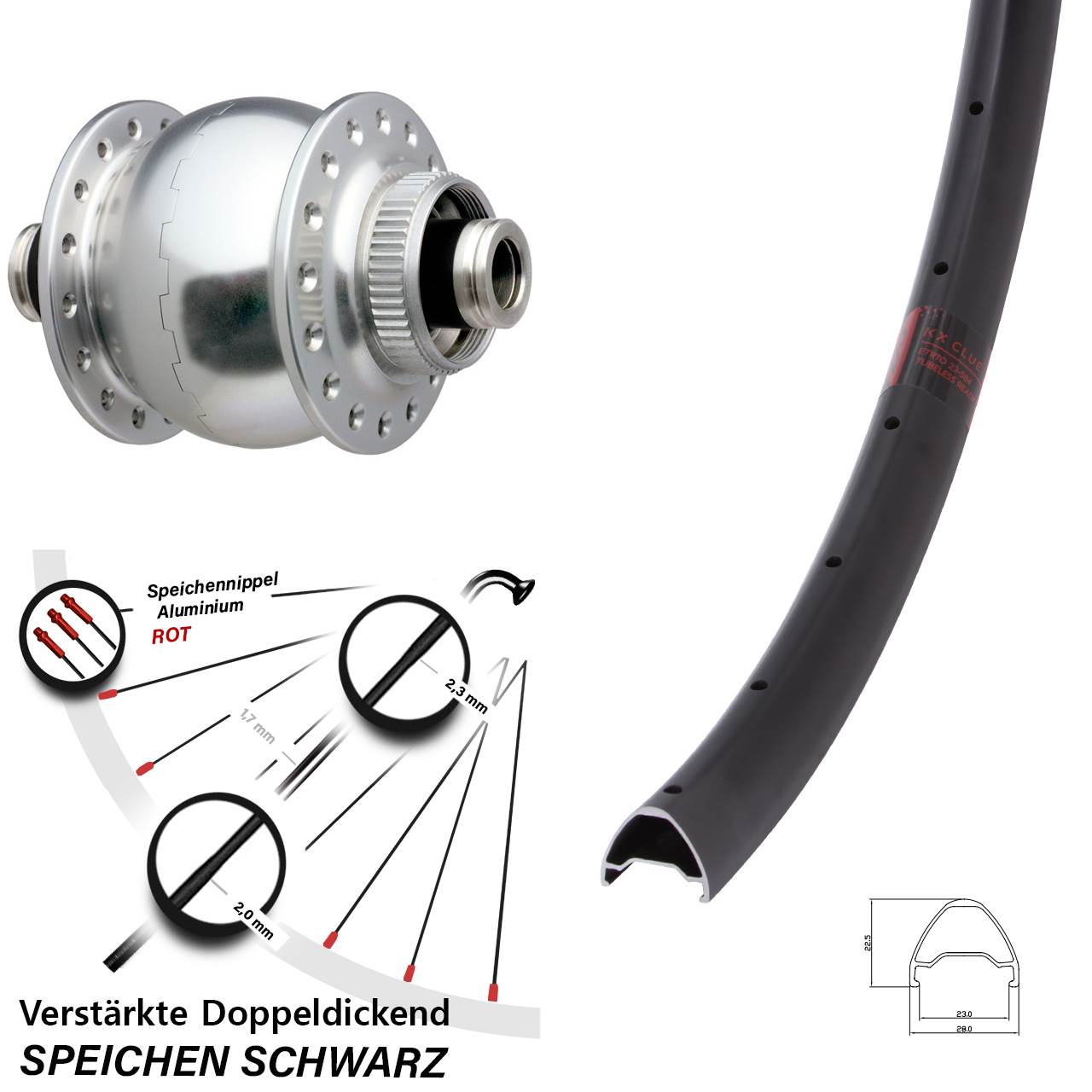 27,5 Zoll KX Clue SONdelux Centerlock Vorderrad mit Nabendynamo 12x100