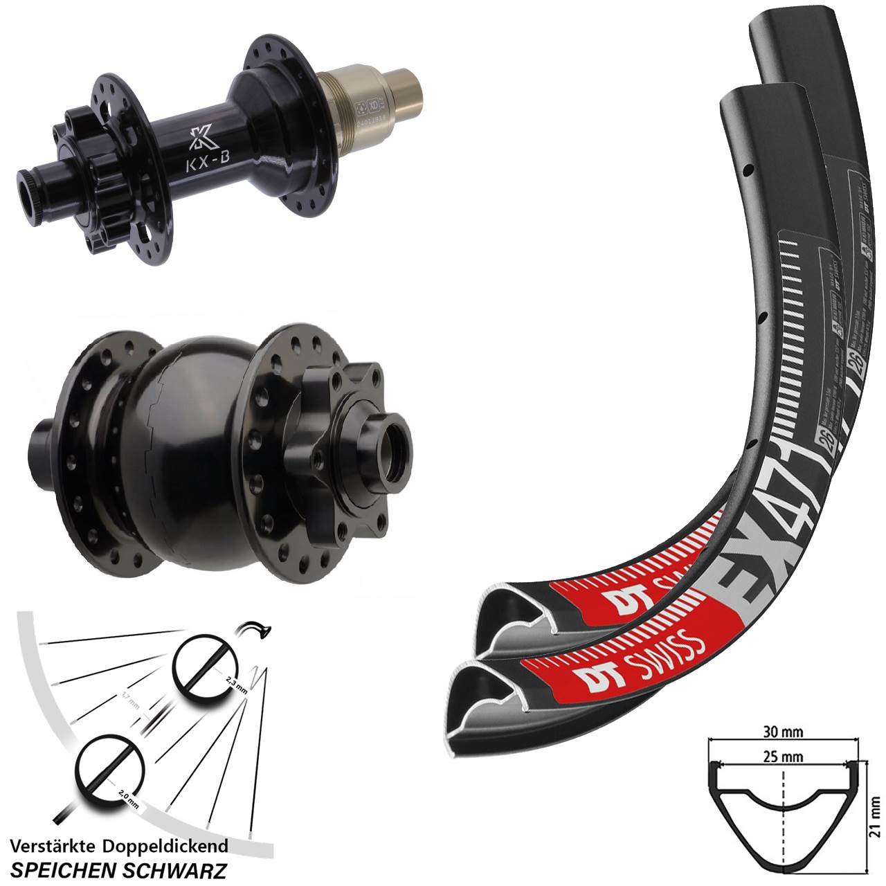 DT Swiss EX471 KX-B SON 28 26 Zoll Disc Laufrad-Satz 15x110 12x148 XD