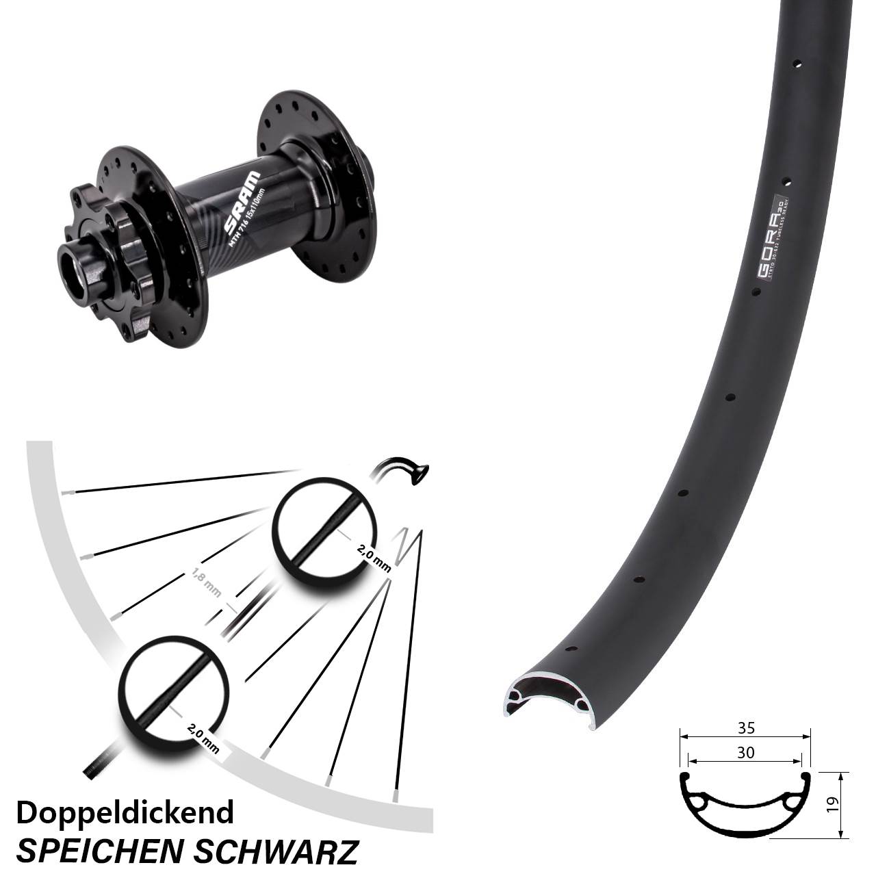 29 Zoll Gora 30 Sram 716 Vorderrad 6-Loch 15x110 Boost