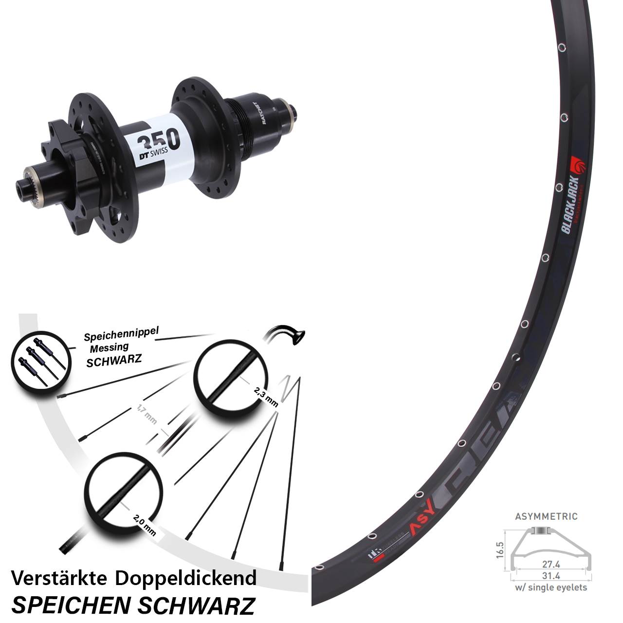 27,5 Zoll Rodi Ready 27 DT Swiss 350 Disc Hinterrad QR Boost XD