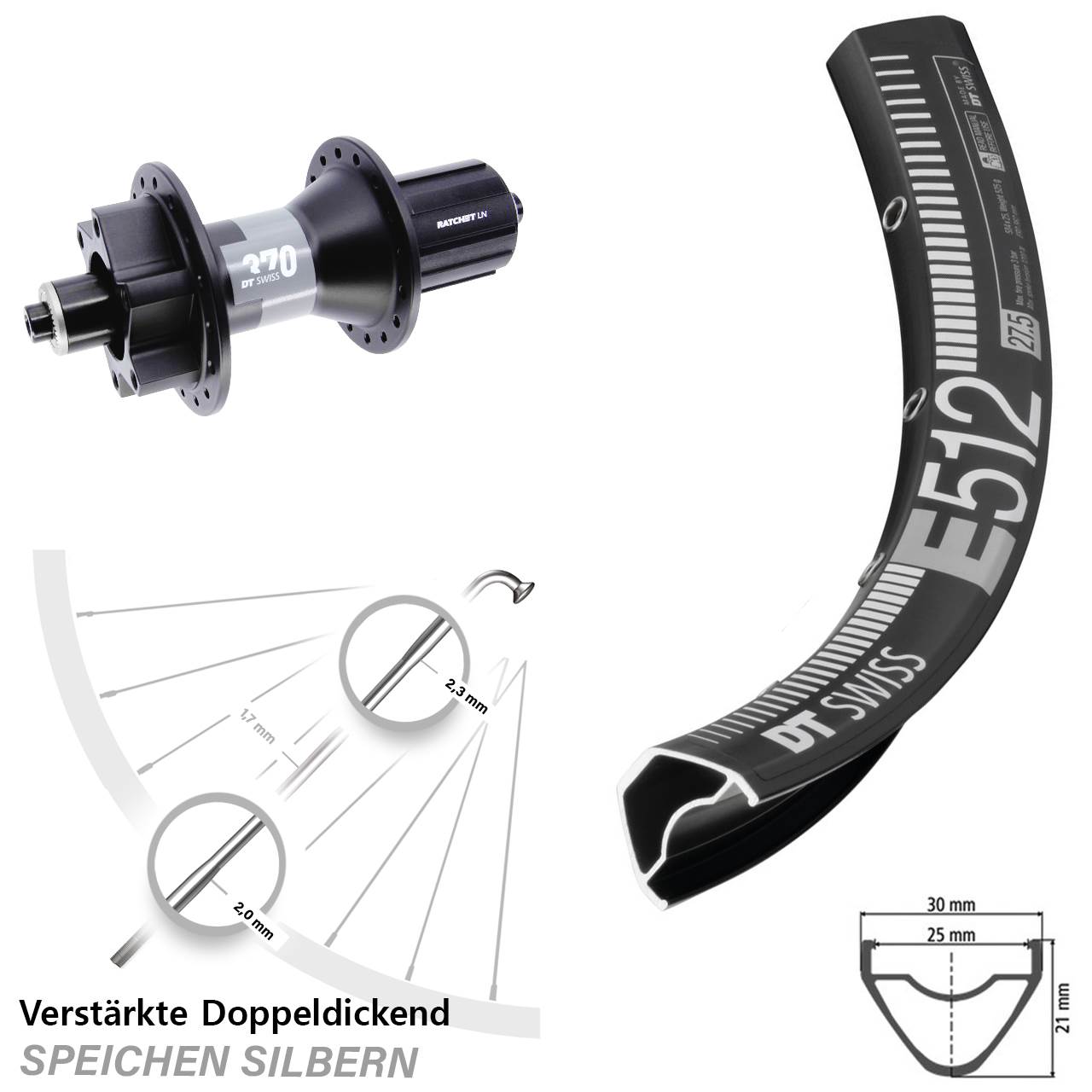 DT Swiss E512-370 29 Zoll Hinterrad 6-Loch QR 8-11 fach