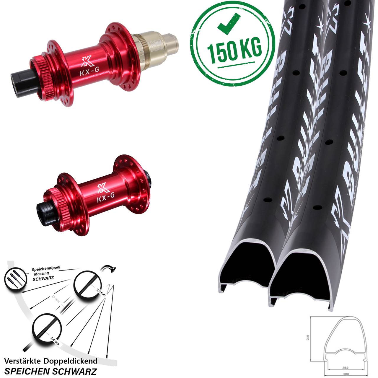 29 Zoll KX-G Bullet OS rot Disc Laufradsatz 15x100 12x142 XDR 11-12 fach