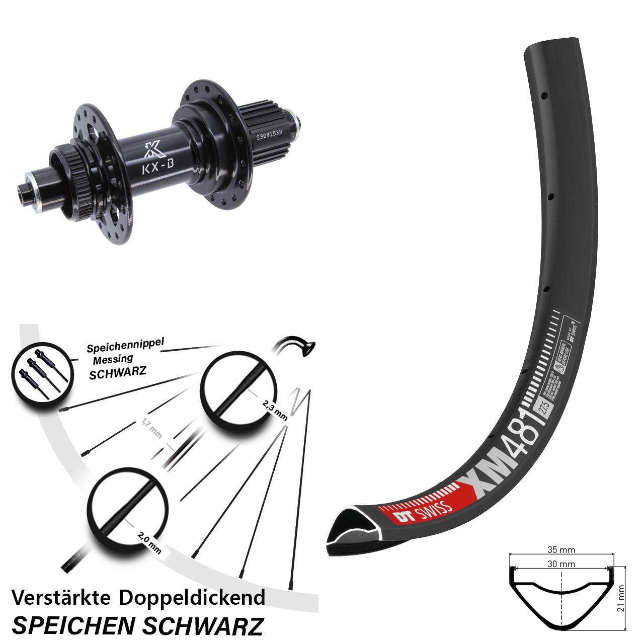 DT Swiss XM 481 KX-B 27,5 Zoll Disc Hinterrad für Schnellspanner Boost Micro Spline