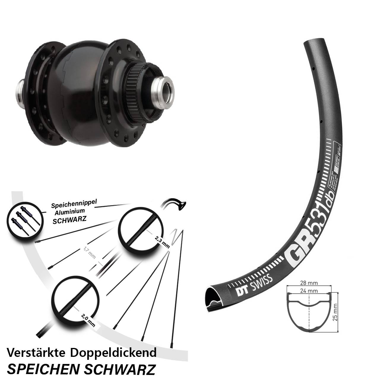 Vorderrad 12x100 mm DT Swiss GR 531 DB Gravel SON delux Disc Centerlock Steckachse