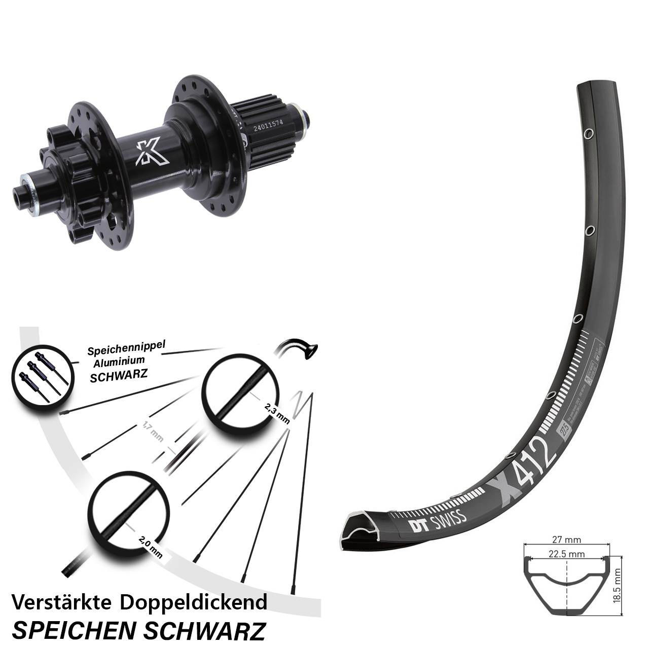 DT Swiss X 412 KX-M 29 Zoll Hinterrad 6-Loch für Schnellspanner Micro Spline