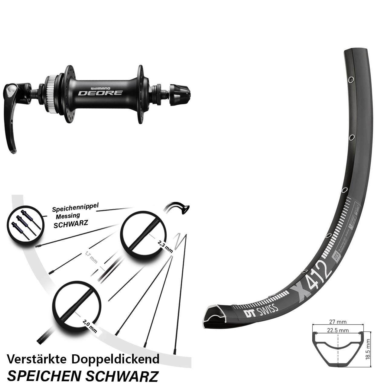 DT Swiss X412 Shimano Deore HB-M6000 29 Zoll Vorderrad Centerlock für Schnellspanner