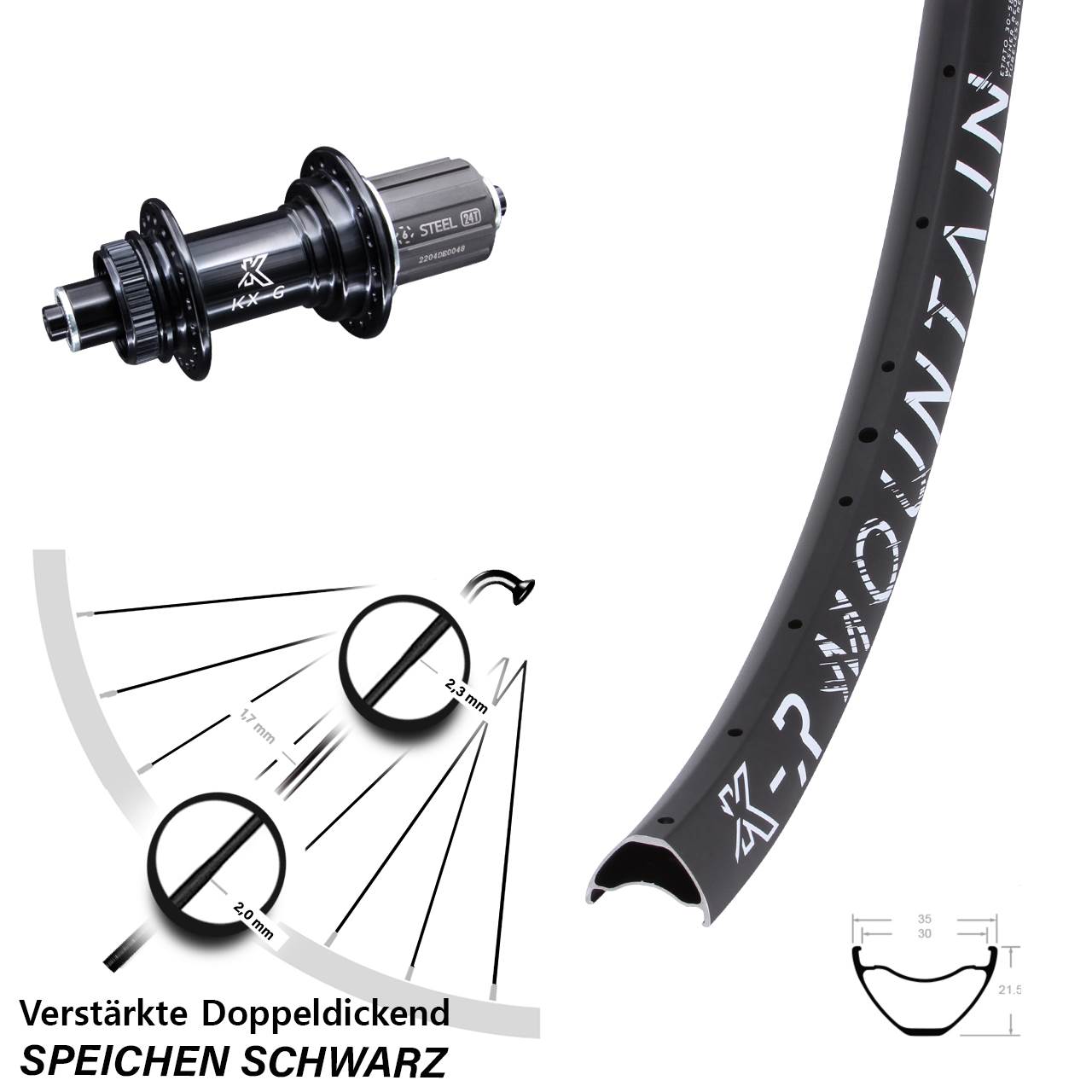 29 Zoll KX-R Mountain schwarz Centerlock Hinterrad QR 8-12 fach HG