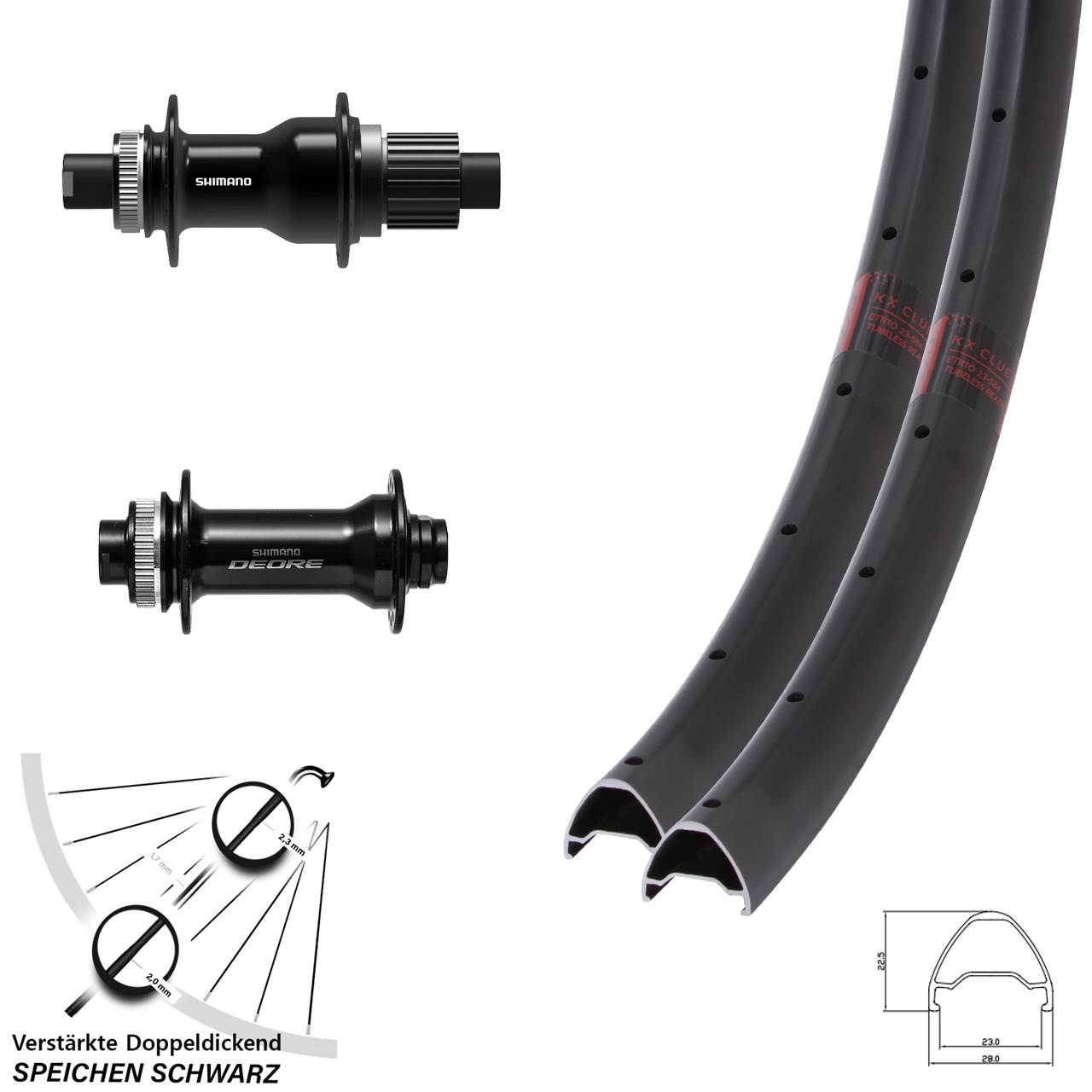 Disc Laufrad-Satz 15x110 12x148 650B KX Clue Shimano Deore FH-TC500-B Micro Spline