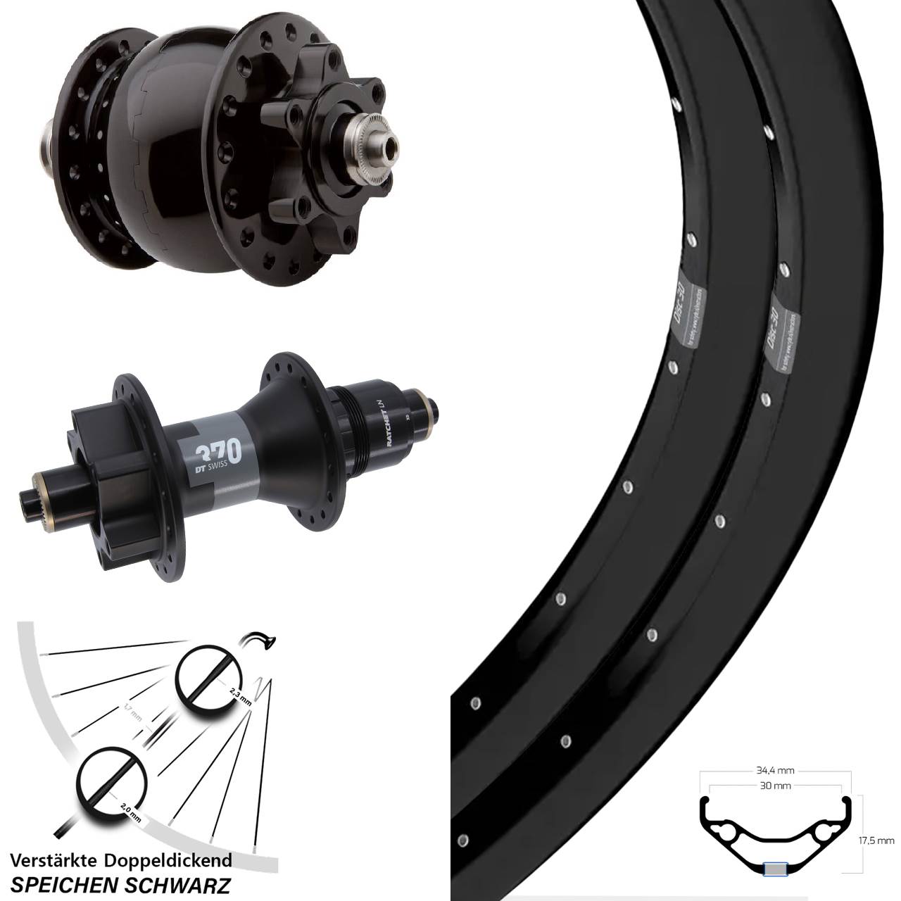 Disc Laufradsatz für Schnellspanner 27,5 Zoll Ryde Disc 30 DT Swiss 370 SON 28 XD