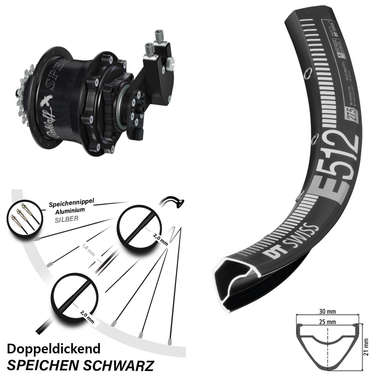DT Swiss E 512 Rohloff CC DB OEM Tandem 29 Zoll Disc Hinterrrad