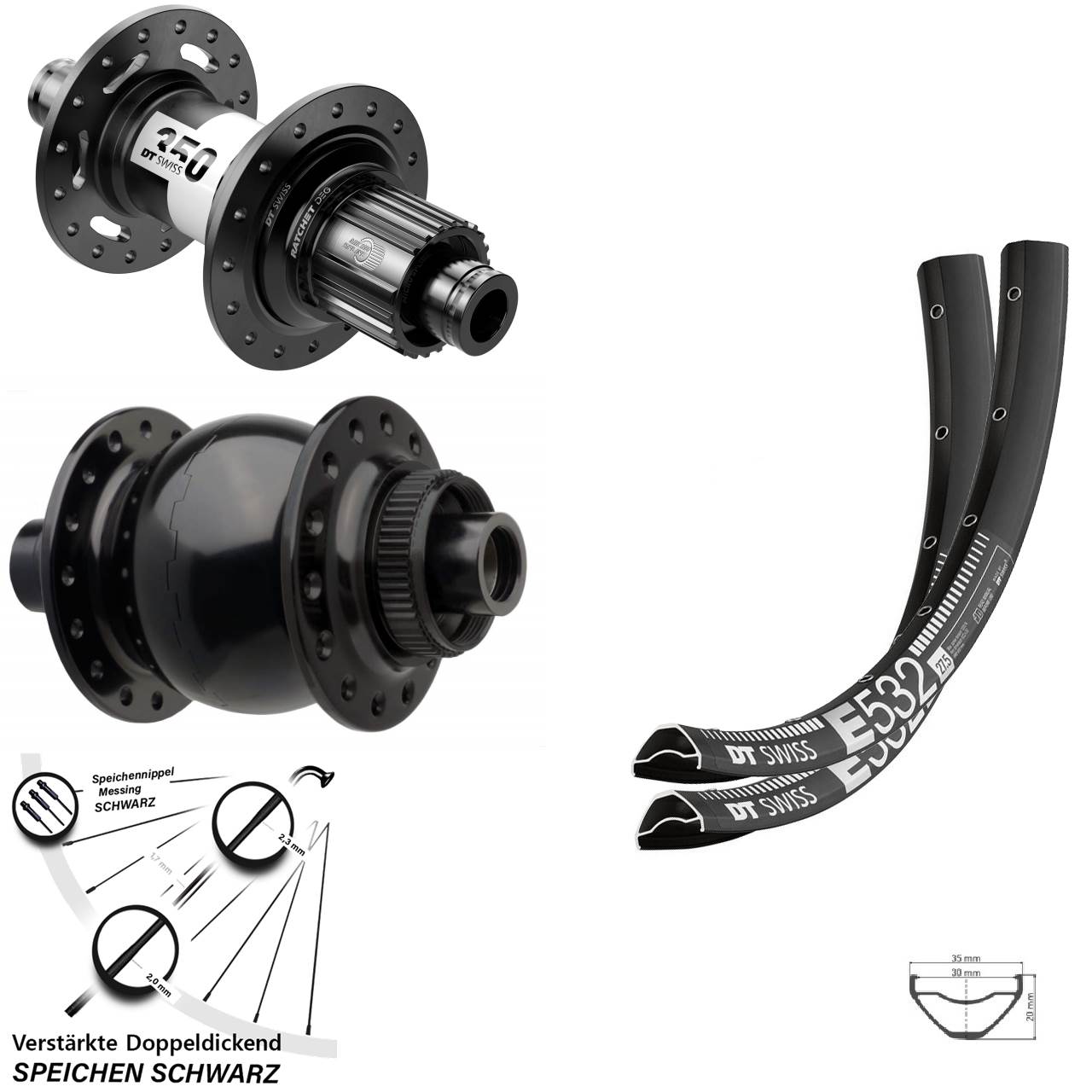 DT Swiss E 532 SON Nabendynamo 29 Zoll MTB Laufradsatz schwarz